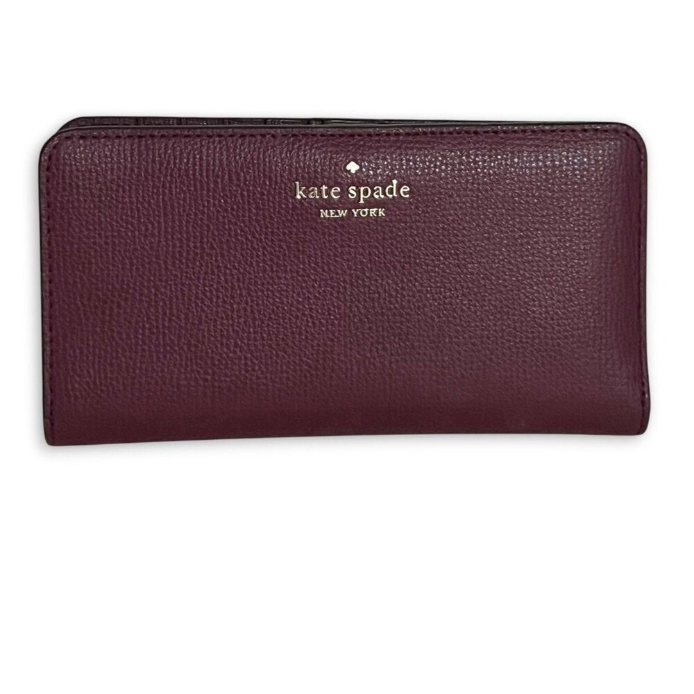 Kate Spade NY Darcy Slim Bifold Wallet Burgundy Wine Pebble Grain Leather NWOT
